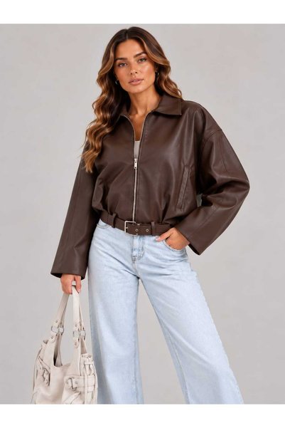 ALANOVA FASHION KADIN BOMBER SUNİ DERİ CEKET