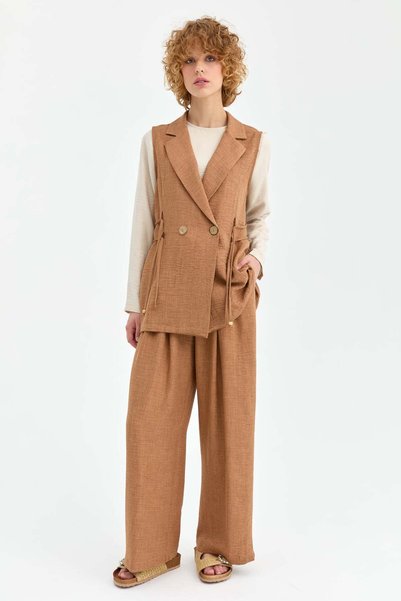 Esswaap Yelek Bluz Pantolon Takım  Camel