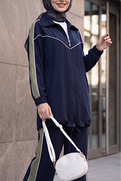 Modamorfo Striped Skirt, Lace-Up Trousers, Pocketed Zipper Suit - Dark Blue