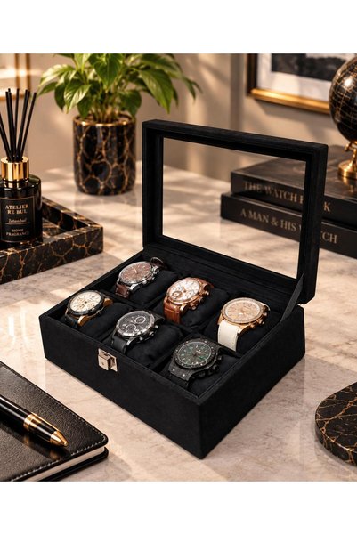 STAND MARKET Watch Box for 6 Watches Alcantara Black