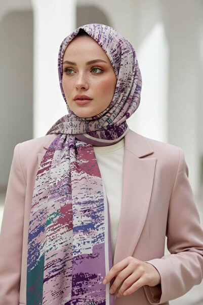 Vissona KREP FIRÇA DESENLİ LİLA RENKLİ 75X195 KIRIŞMAZ ŞAL