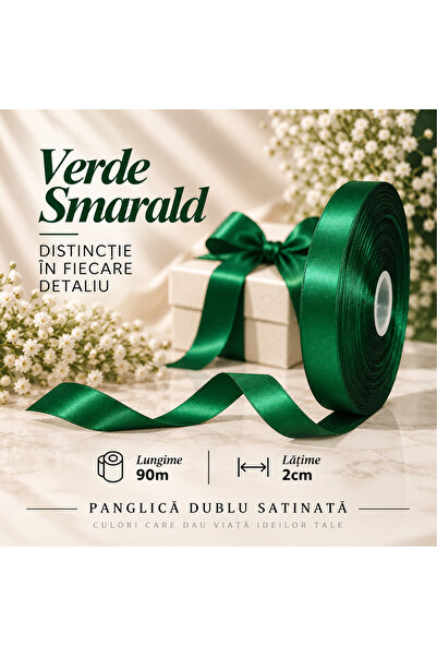 Papette Set 4 Role Panglică Dublu Satinată VERDE SMARALD, 2cm x 90m