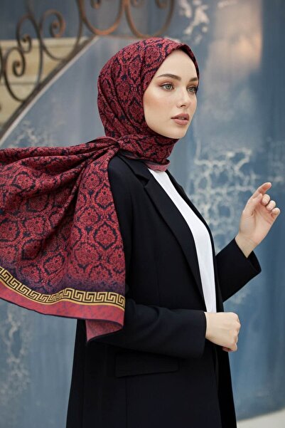 Vissona KREP GOLD DETAYLI BAROK DESENLİ BORDO RENKLİ 75X195 KIRIŞMAZ ŞAL