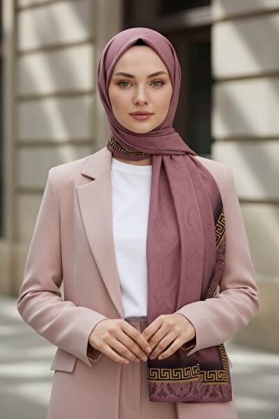 Vissona KREP GOLD DETAYLI BAROK DESENLİ GÜL KURUSU RENKLİ 75X195 KIRIŞMAZ ŞAL