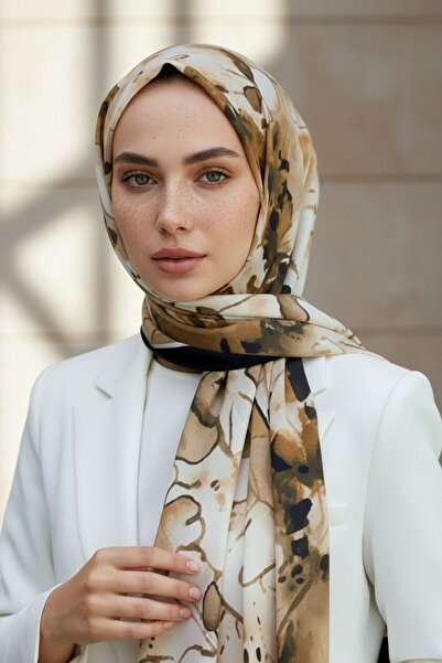 Vissona شال كريب مقاوم للبقع بنمط أوراق الشجر بلون بيج مقاس 75×195