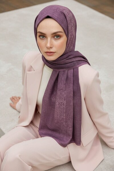 Vissona KREP DOKU DESENLİ PEMBE RENKLİ 75X195 KIRIŞMAZ ŞAL
