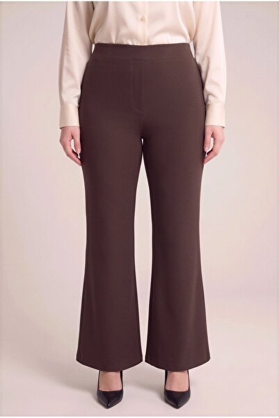 RMG Flared Large Size Winter Steel Knitted Leggings Brown