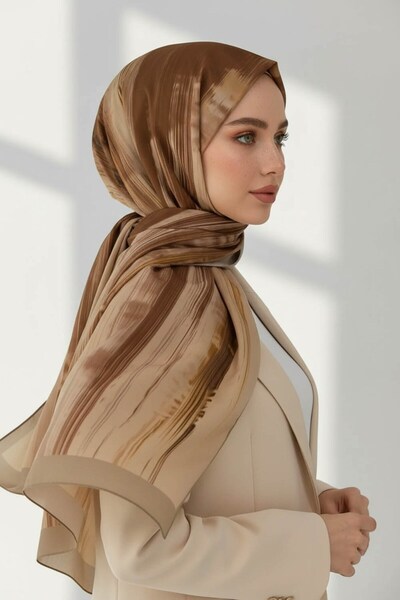 Vissona KREP ÇİZGİ DESENLİ HARDAL RENKLİ 75X195 KIRIŞMAZ ŞAL