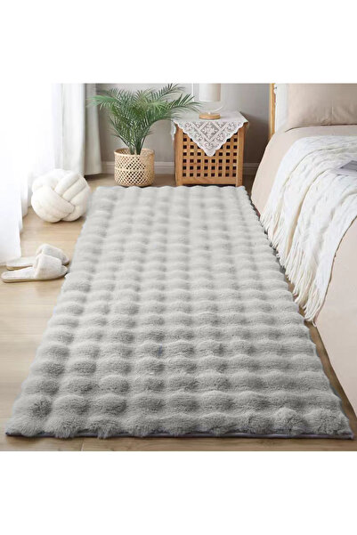 DEKOSET Home Bubble Tavşan Tüyü Gri Yumuşak Yıkanabilir Tabanlı Peluş Halı