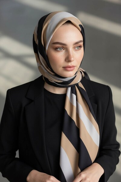 Vissona KREP GEOMETRİK DESENLİ GRİ RENKLİ 75X195 KIRIŞMAZ ŞAL