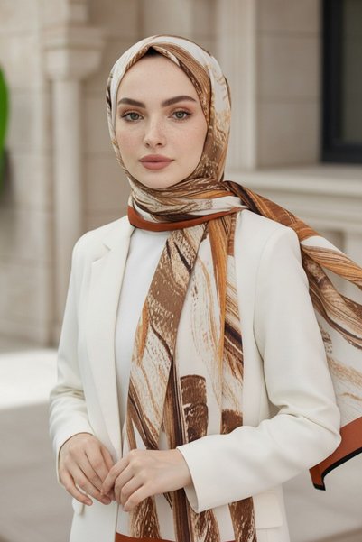 Vissona KREP FIRÇA DESENLİ TABA RENKLİ 75X195 KIRIŞMAZ ŞAL