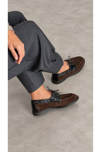 ESSO LA MİA Sider Loafer Shoes Genuine Leather Brown Suede
