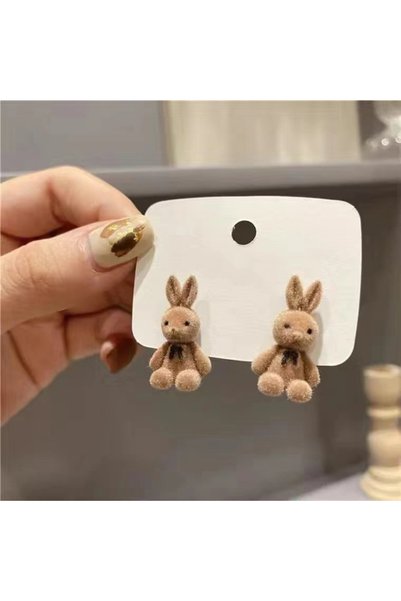 Choice 02 Brown New Design Cute Flocking Plush Rabbit Stud Earrings for Women...