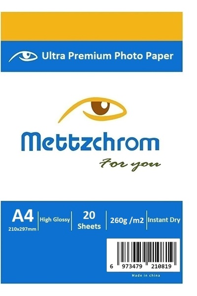 Mettzchrom A4 260G Parlak Inkjet Fotoğraf Kağıdı 100'lü Epson Hp Canon Uyumlu...