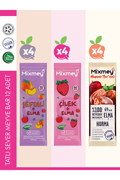 mixmey Tatlı Sever Meyve Barı – 12 Adet | Sağlıklı Atıştırmalıklar – Vegan, G...