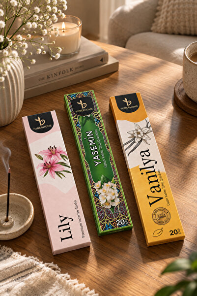 YUBERHOME YH06101 3'lü Tütsü Seti Lily Zambak Yasemin Vanilya Kokulu 60 Çubuk...