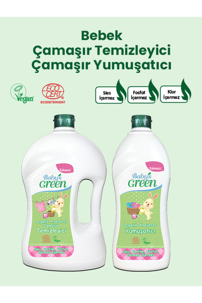 Baby's Green 2'li Set Organik Aloe Veralı Bebek Çamaşır Deterjanı 40 Yk - Org...