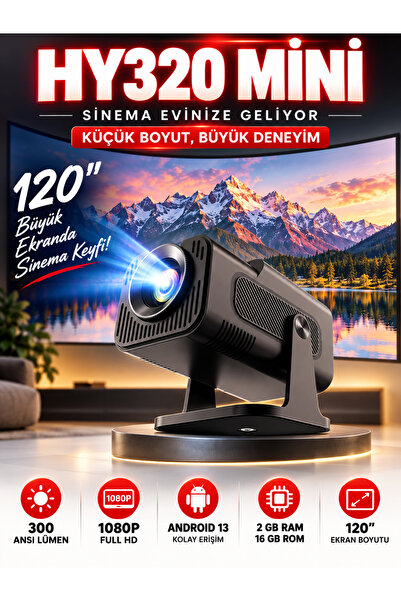 Qifit HY320 MİNİ LED Projektör – 1080P Full HD & 4K Destek, Wi-Fi 6, Bluetoot...