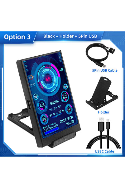 Choice3 Black-5Pin USB 3.5 Inch IPS Type C Secondary Screen for Computer CPU ...
