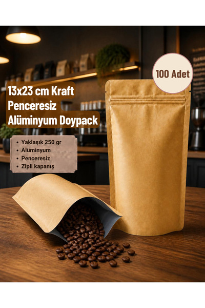 Foodpack Doypack Alüminyum Kraft 13x23 cm - 100 adet