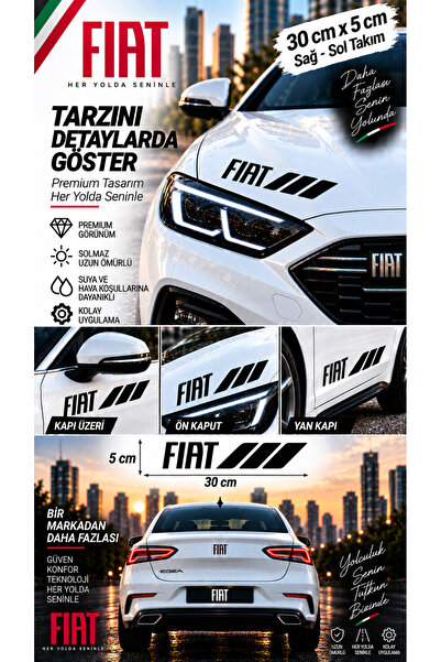 İntervex Global FIAT Uyumlu Spor Gövde Şerit Sticker Sağ Sol Yan Kapı Çamurlu...
