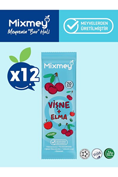mixmey Vişne Meyve Barı 12 Adet | Sağlıklı Atıştırmalıklar – Vegan, Glutensiz...