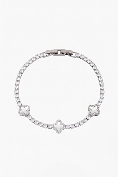 Crupt Studio Royal White Clover Crystal Tennis Erkek Yonca Bileklik