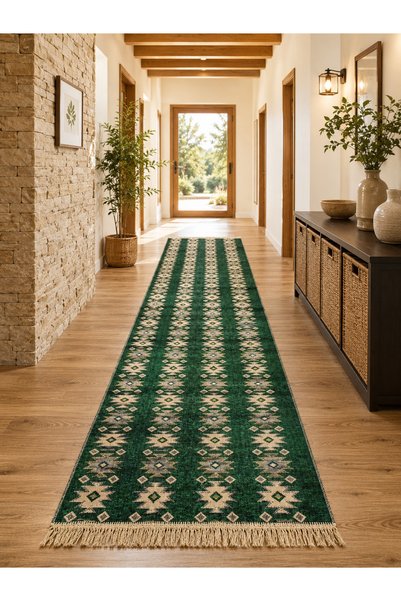 Horecahome Covor țesut , față-verso, dimensiune 80 x 300 cm verde