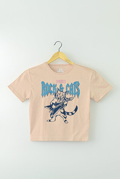 so cool Meowtallica Rock Cat Metallica Kedi Gitar Kadın Tişört Baby Tee Bej R...