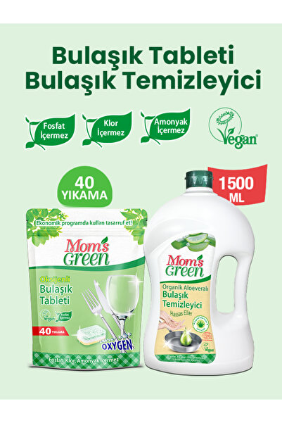 Mom's Green 2'Lİ SET - 40'Lİ BULAŞIK MAKİNESİ TABLETİ VE 1500 ML ORGANİK ALOE...