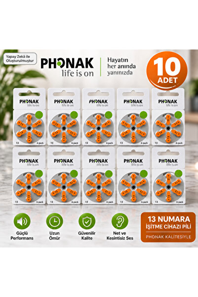 PHONAK No:13 Işitme Cihazı Pili 10 Paket(60 Adet)