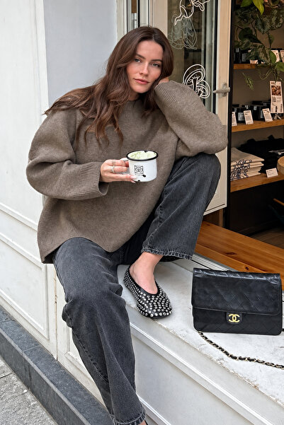Gülce moda Mink Oversize Soft Textured Crew Neck Women's Sweater