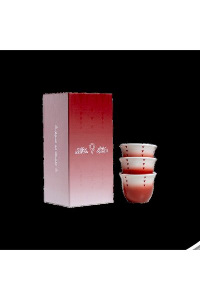 Coffee Address مجموعة فناجيل سيراميك بنقش سلماني - 3 قطع لون أحمر