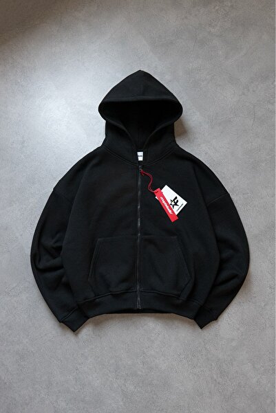 Crupt Studio Darkline Siyah Crop Erkek Ceket Zip Hoodie