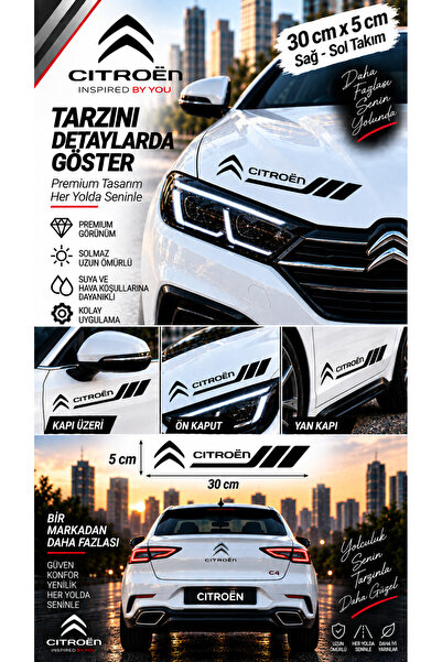 İntervex Global CITROEN Uyumlu Spor Gövde Şerit Sticker Sağ Sol Yan Kapı Çamu...