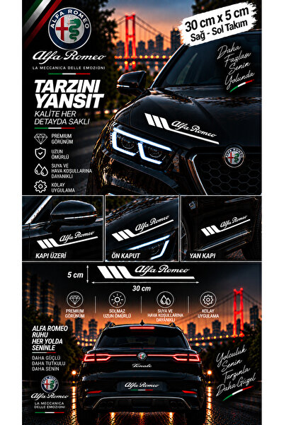 İntervex Global Alfa Romeo Compatible Sport Body Stripe Sticker Right Left Si...