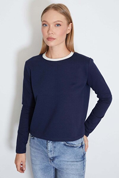 Fulla Moda 3 İplik Şardonsuz Yakası Ribanalı Sweatshirt