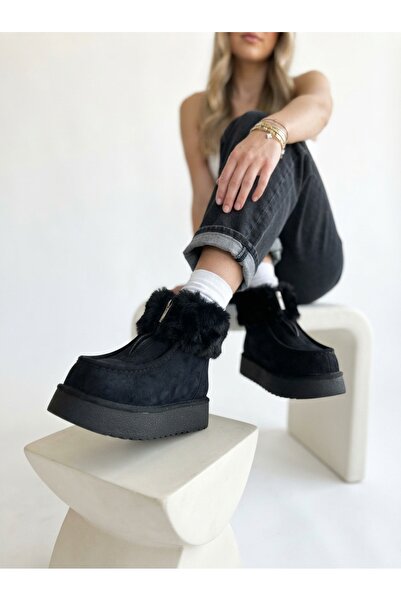 Zerenyus Zinya premium zippered premium black suede fur-lined boots