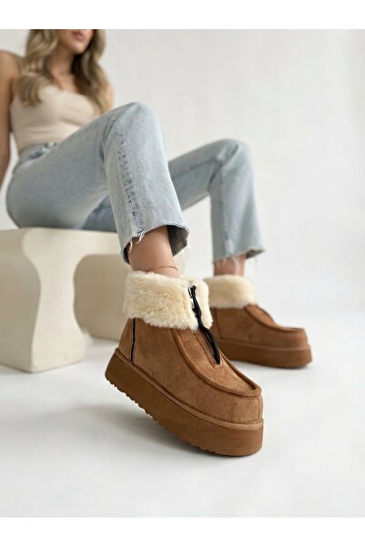 Zerenyus Zinya premium zippered premium tan suede fur-lined boots