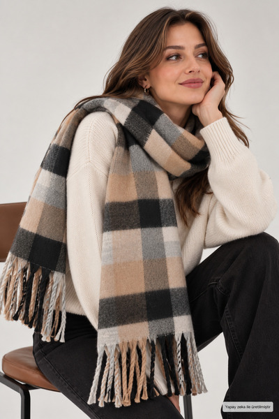 ZERAMİNE Women's Winter Tassel Scarf |   Soft Textured Thick Shawl - Soft Bou...