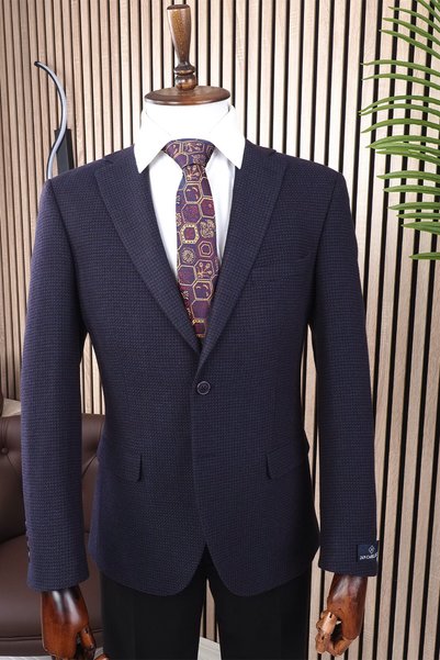 Jan Carlucci JAN CARLUCCİ Wool Men's Regular Fit Mono Collar Purple Drop 4 Single Jacket