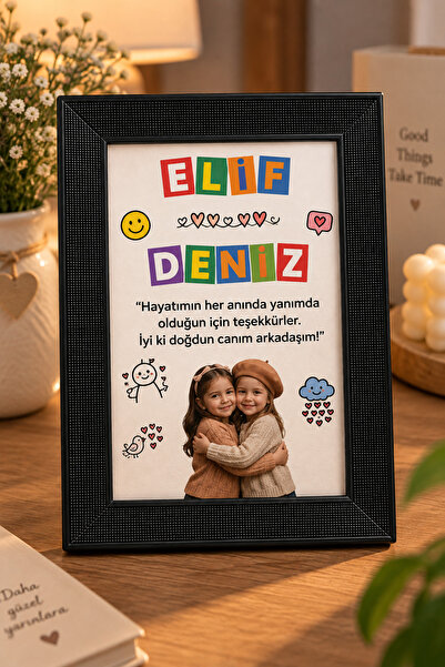 ÇELİKLER HEDİYE Kişiye Özel Arkadaşa Çocukluk Fotoğraflı Çerçeve | İsimli Mes...