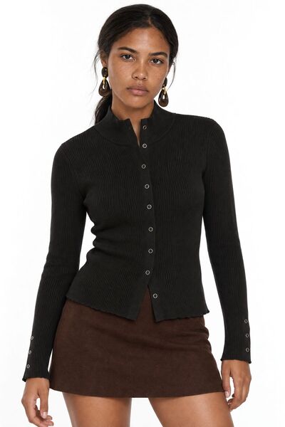 Hiccup MIXRAY Slim Fit Yarım Balıkçı Yaka Hırka, Düğmeli Kapatma