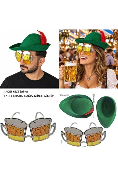 partidolu Alman Oktoberfest Festivali Keçe Yeşil Bavyera Alpine Tirolya Şapka...