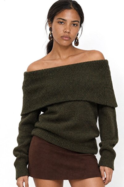 Hiccup Mixray Loose Cut Ribbed Madonna Collar Sweater