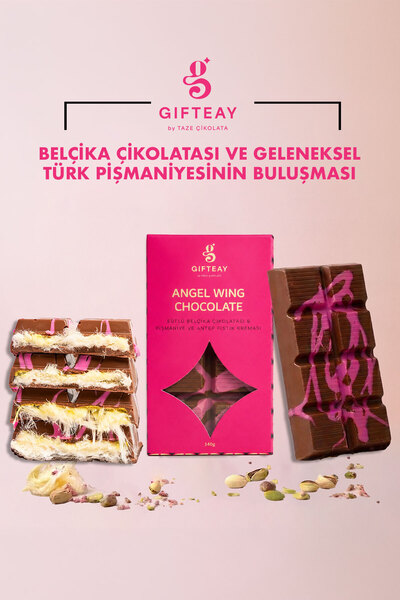 Taze Çikolata Angel Wings 2'li Paket 280g - Belçika Çikolatalı Pişmaniyeli ve Antep Fıstığı Kremalı Angel Hair Çikolata