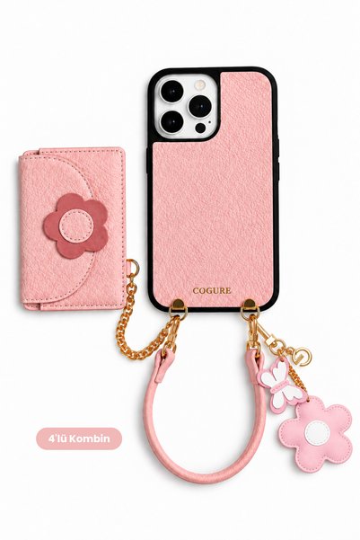 Cogure Hera iPhone 16 Pro Max Uyumlu Çiçek MagSafe Cüzdan, Çiçek Charm, Bilek...