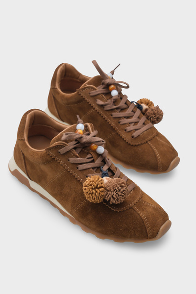 Capone Outfitters Doralyn Hakiki Deri Süet Ponponlu Kadın Sneaker Spor Ayakkabı