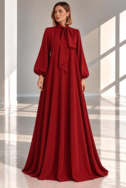SERAVENZA COUTURE فستان سهرة أنيق من الساتان بأكمام طويلة مقاس ماكسي COU-124