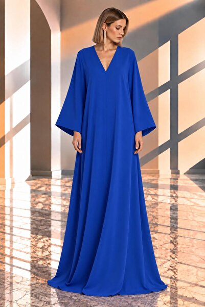 SERAVENZA COUTURE فستان ماكسي بياقة على شكل V وأكمام طويلة أنيق للمناسبات COU...